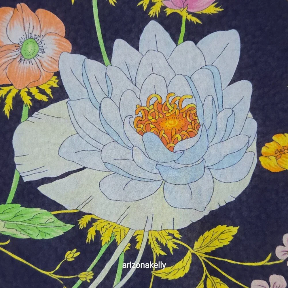Large Silk Crepe Floral Scarf in Flawless Condition